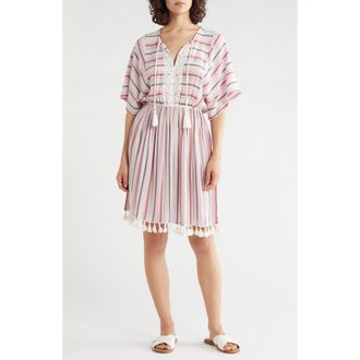 Lovestitch Lace Trim Short Sleeve Dress in Natural/Pink at Nordstrom Rack, Size Medium