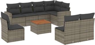 vidaXL Set De Muebles De Jard&iacute;n 9 Pzas Y Cojines Rat&aacute;n Sint&eacute;tico Gris Vidaxl