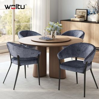 Woltu Woltu Juego De 4 Sillas De Comedor De Terciopelo Estampado - Dise&ntilde;o Moderno Con Patas De Metal Para Comedor/sala De Estar - Gris Oscuro