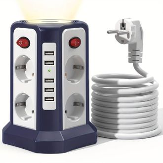 OEM Enchufe Vertical Est&aacute;ndar Europeo, Regleta Con Cargador Usb Y Cable De Extensi&oacute;n, Regleta Dom&eacute;stica Con Cable Y Enchufe Con Protecci&oacute;n Contra Descarga