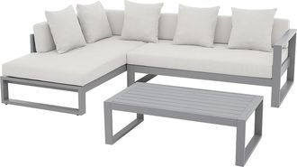 Vente-Unique Sal&oacute;n de jard&iacute;n en esquina de aluminio: un sof&aacute; rinconera y una mesa de centro - Taupe - MOLOKAI de MYLIA