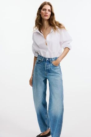 H&M High-waist Barrel-leg Ankle Jeans in Light Denim Blue at Nordstrom, Size 18