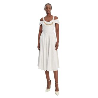 Elisabetta Franchi Stretch Cotton Midi Dress - female - Elisabetta Franchi - Party Dresses - White - L - Dresses