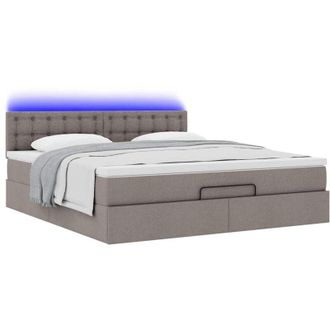 vidaXL Cama Otomana Con Colch&oacute;n Y Luces Led Tela Gris Taupe 180x200cm Vidaxl