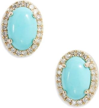 Meira T Diamond Pav&eacute; Turquoise Stud Earrings in Turquoise/Yellow Gold at Nordstrom