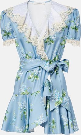 Rodarte Vestido corto de seda floral con encaje