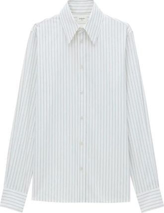 Saint Laurent Cassandre Gestreept Katoenen Shirt - Heren - Casual Overhemden - Blauw - XL - Katoen - Overhemden