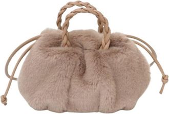 Generic Womens Plush Bags Autumn And Winter Versatile Simple Solid Color Portable Hair Bag Womens And Pleated Cloud High-end Plush(Brown)