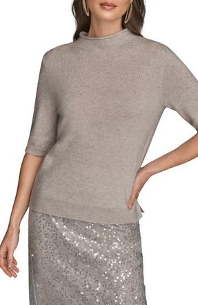 DKNY Elbow Sleeve Wool & Cashmere Mock Neck Sweater in Vapor Heather at Nordstrom, Size X-Large