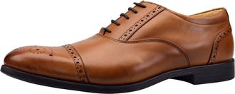 TredFlex Mens Classic Leather Oxford Brogue Shoes, Formal Lace-Up, Office Work Casual (Tan, UK Footwear Size System, Adult, Men, Numeric, Medium, 11)