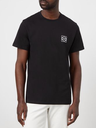 Loewe Mens Anagram Embroidered Logo T-Shirt in Black Cotton - Size X-Large
