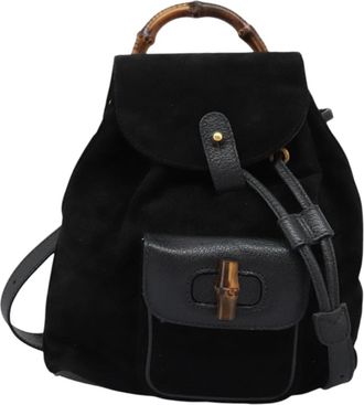 Gucci Bamboo Black Suede Backpack Bag (Pre-Owned)