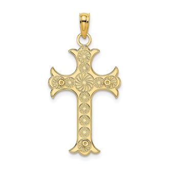 Diamond2Deal 14k Yellow Gold Double Sided Textured Cross Charm Pendant