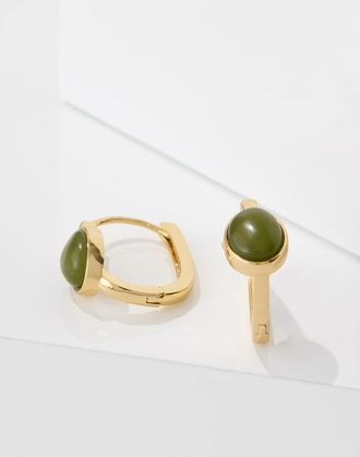 Talbots Cabochon Hoop Earrings - Deep Forest/Gold - 001 Talbots