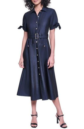 Karl Lagerfeld Belted Short Sleeve Midi Shirtdress in Indigo at Nordstrom, Size 10