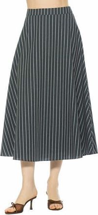 Alexia Admor Brilyn Linen Midi Skirt in Navy Stripe at Nordstrom Rack, Size 10