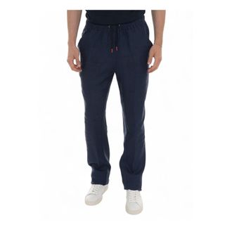 Kiton Broeken, Heren, Blauw, L, Linnen, Linnen broek met trekkoord