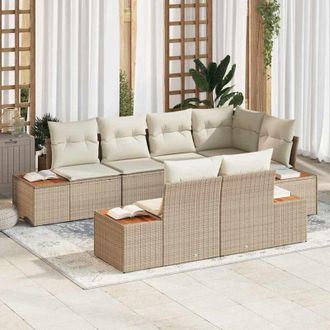 vidaXL Vidaxl - Conjunto De Sof&aacute; De Jard&iacute;n Con Coj&iacute;n 7 Pcs Beige Y Crema