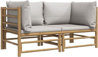 vidaXL Sof&aacute;s De Esquina De Jard&iacute;n Con Cojines Gris Claro 2 Uds Bamb&uacute; Vidaxl