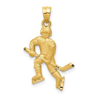 Diamond2Deal 14k Yellow Gold Satin Diamond-cut Hockey Player Pendant