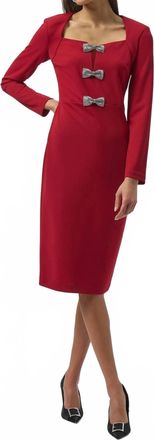 Joseph Ribkoff Rhinestone Bow Accent Sheath Dress In Deep Cherry