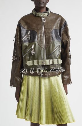 Chopova Lowena Inversion Lace-Up Leather Jacket in Green Multi at Nordstrom, Size Medium