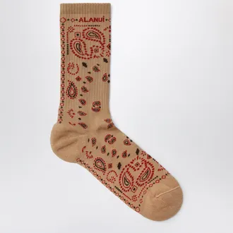 Alanui Calzini con motivo bandana in misto cotone beige