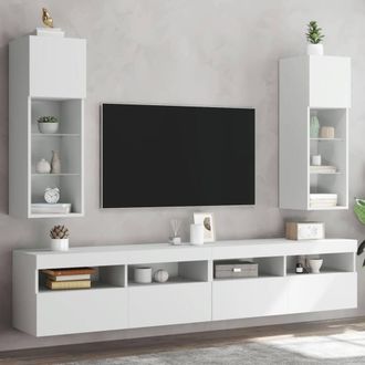 Berkfield Home TV Cabinets with LED Lights 2 pcs White 30.5x30x90 cm