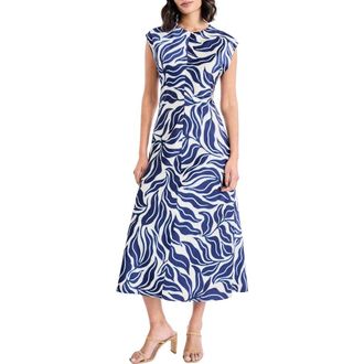 Maggy London Cap Sleeve Midi Dress in Cream/Navy at Nordstrom, Size 14
