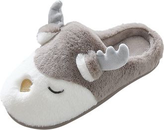 Generic Cute Deer Slippers for Men Winter Warm House Slippers Shoe Slippers for Men (Coffee, 5.5)