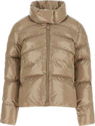 Pinko Beige High Collar Quilted Nylon Down Jacket