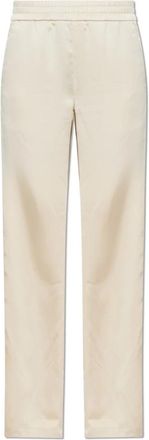 Off-white Satijnen broek met logo-opdruk - Dames - Straight fit broeken - Beige - M - Satijn - Broeken