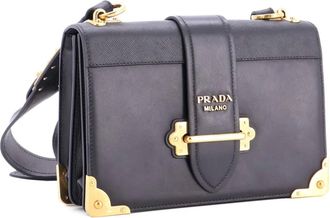 Prada Borsa a tracolla Cahier grande in pelle e pelle Saffiano - Nero