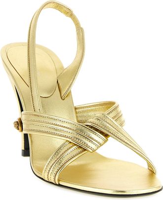 Versace Womens Gianni Heel Sandal Gold Lamb Leather