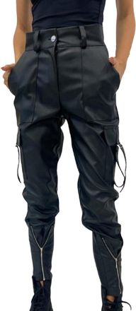 Generic Womens Punk Style Faux Leather Trousers High Waist Stretchy Lace Up Slim Fit PU Leather Leggings with Pockets Autumn Winter Warm Tight Fit Pants for W