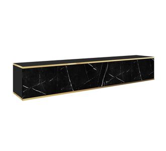 AKL FURNITURE Mueble para TV efecto madera Negro y Dorado