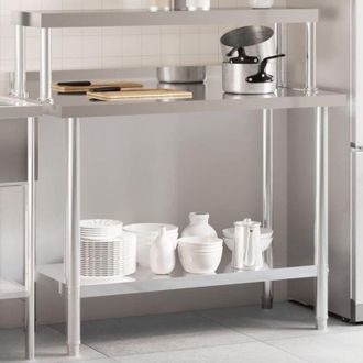 vidaXL Vidaxl - Mesa De Trabajo Para Cocina Con Estante Acero Inox 110x55x120cm