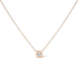 House of Brilliance 10K Gold 1/10 Cttw Round Diamond Modern Bezel-Set Solitaire Pendant Necklace in Rose Gold at Nordstrom