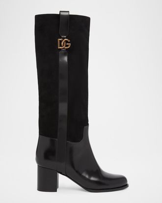 Dolce & Gabbana 60mm DG Equestrian Mixed Leather Knee-High Boots