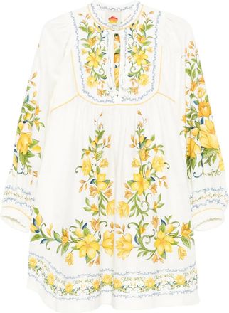 Farm Rio Midi-jurk met geborduurde bloemen - Wit