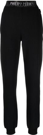 Philipp Plein logo-waistband track pants - women - Cotton/Glass Fiber/Polyester - L - Black
