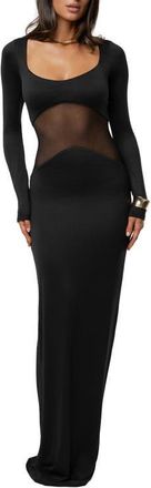 JLUXLABEL Glitz Hour Long Sleeve Mesh Body-Con Maxi Dress in Black at Nordstrom, Size Small
