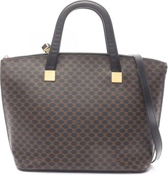 Celine Black Brown Coated Canvas Leather Handbag Tote Bag (Pre-Owned)