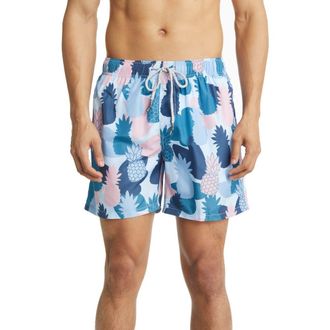 Vintage Summer Swimwear Ponji Print Swim Trunks in Lt Blue at Nordstrom, Size Large