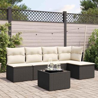 vidaXL Set De Sof&aacute;s De Jard&iacute;n 6 Piezas Y Cojines Rat&aacute;n Sint&eacute;tico Negro Vidaxl
