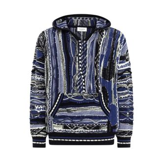 Laneus Jacquard Knit Hoodie - Heren - Sweatshirts & Hoodies - Blauw - Maat: L Wol
