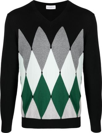 Ballantyne argyle-knit V-neck jumper - men - Cashmere/Cotton - 50 - Black
