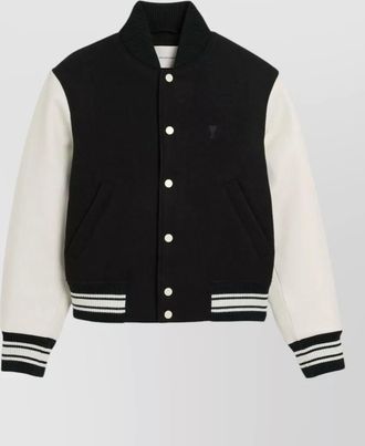 Ami wool and leather bomber jacket