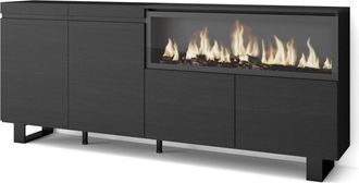 Skraut Home Aparador efecto madera negro 208x35x87cm chimenea efecto fuego