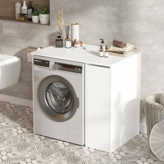 Dmora Bajo El Armario Almaak, Mueble De Ba&ntilde;o, Contenedor De Lavabo, Mueble Fregadero, 94x60 H88 Cm, Blanco - Dmora